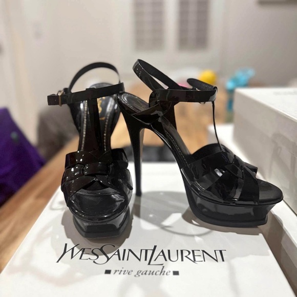 Yves Saint Laurent Black Patent Leather Heels - Picture 1 of 6